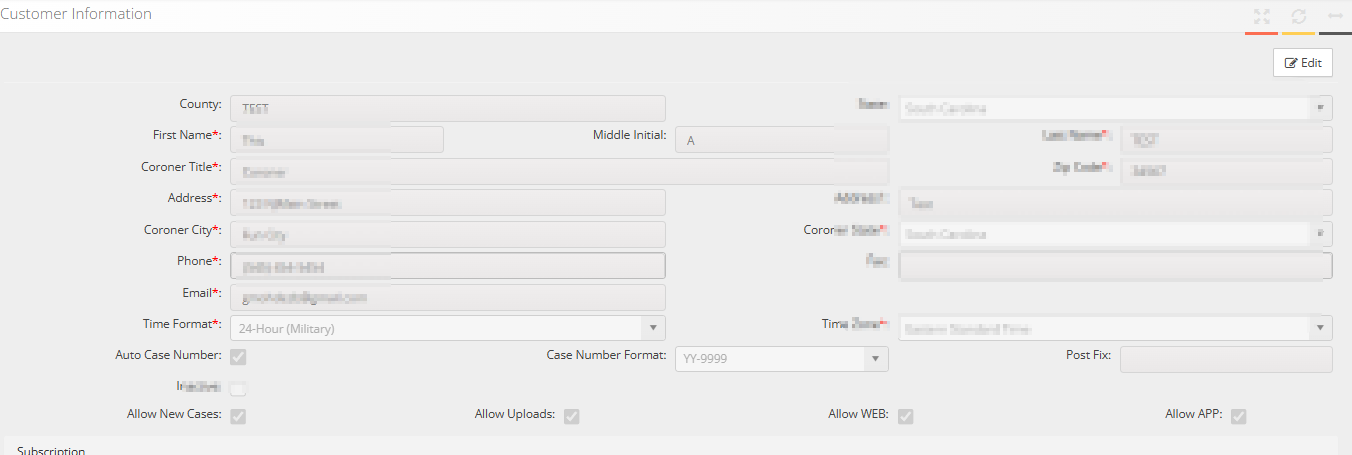 Screenshot of county configuration settings in Coroner Files