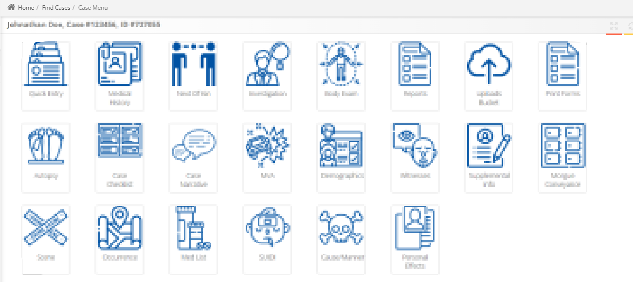 Screenshot of custom case tabs in Coroner Files